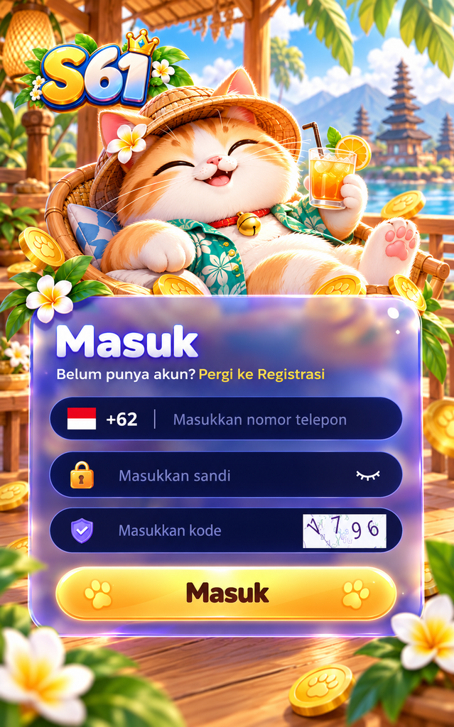 S61 Login bertema kucing santai untuk pengguna Indonesia